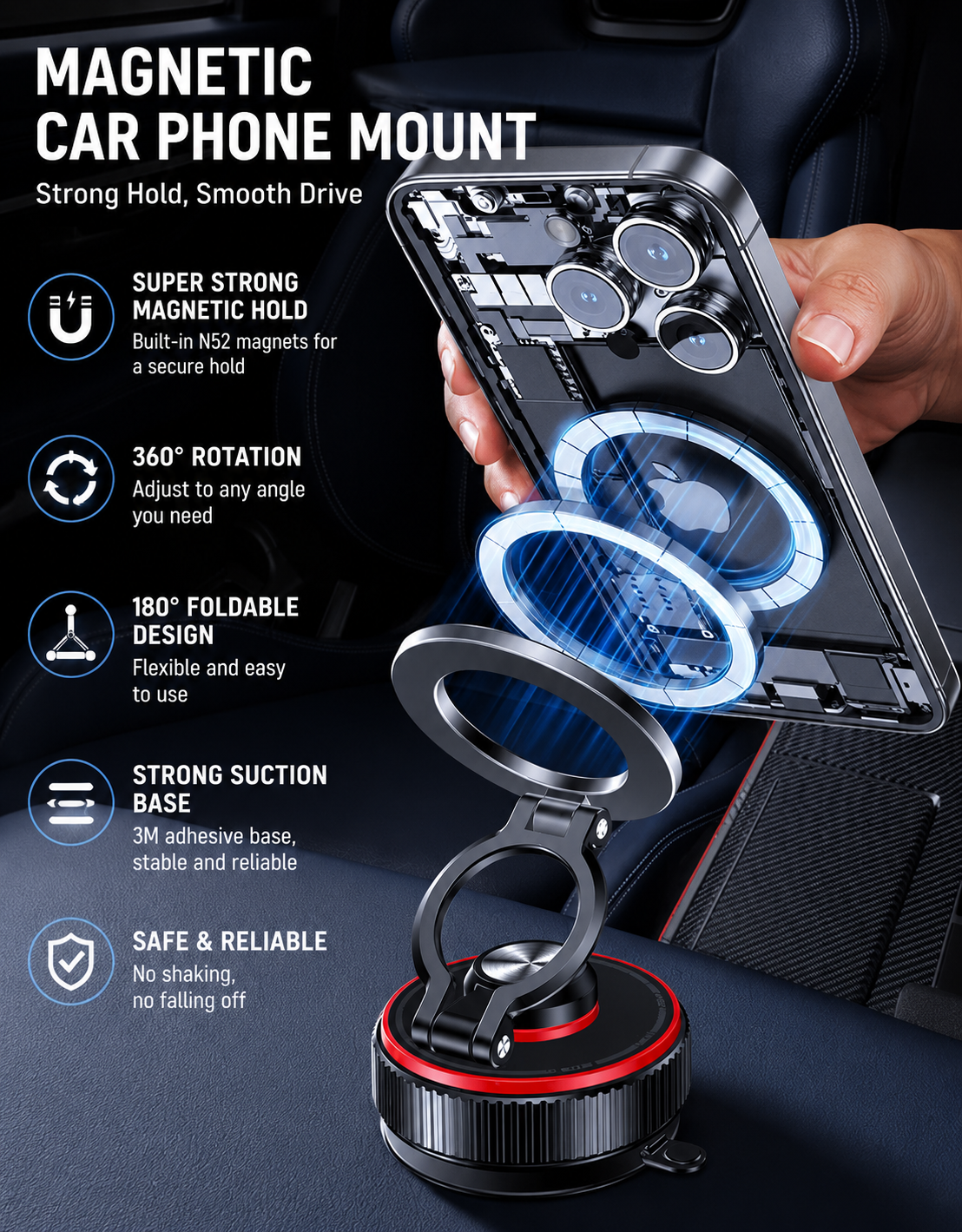 360° Vacuum Magnetic Car Phone Mount for Iphone & Android