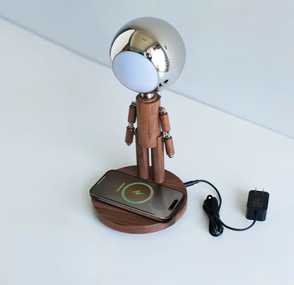 Wooden Robot LED Desk Lamp with 15W Wireless Fast Charging