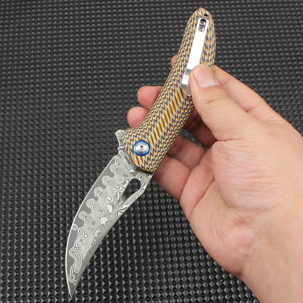 Compact Damascus Folding Utility Knife