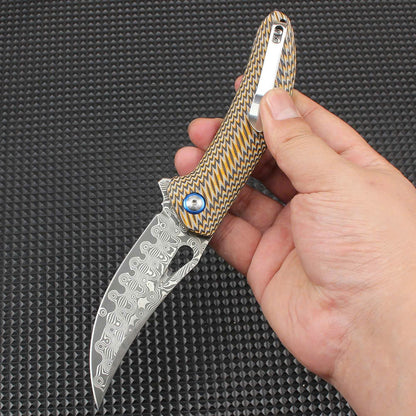 Compact Damascus Folding Utility Knife