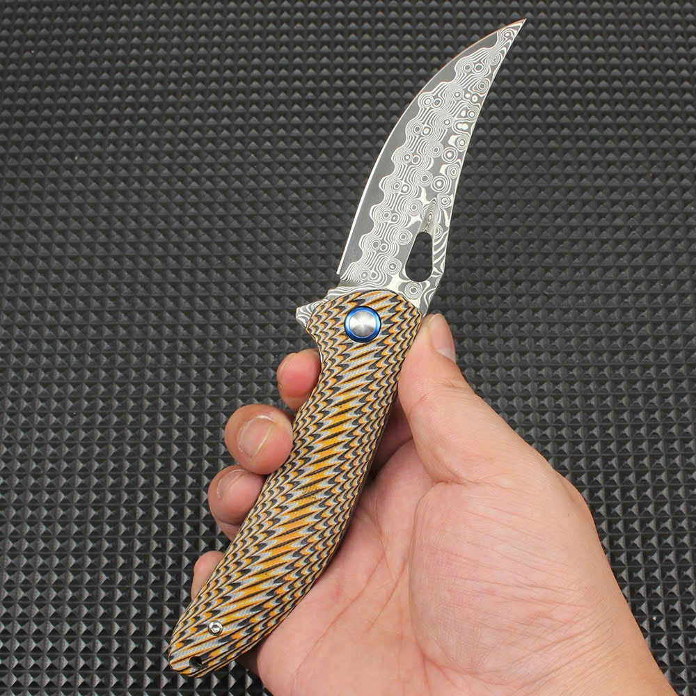 Compact Damascus Folding Utility Knife
