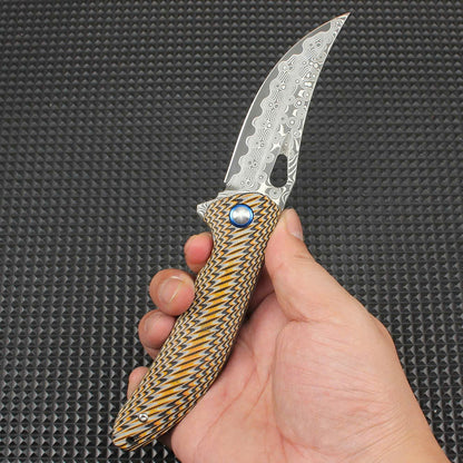 Compact Damascus Folding Utility Knife