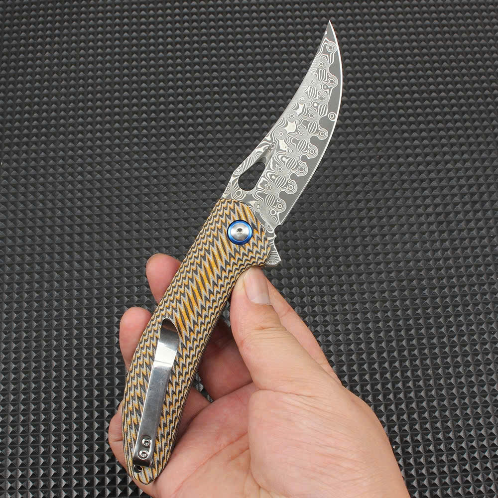 Compact Damascus Folding Utility Knife