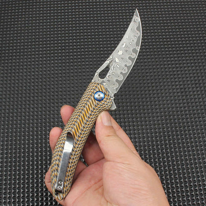 Compact Damascus Folding Utility Knife