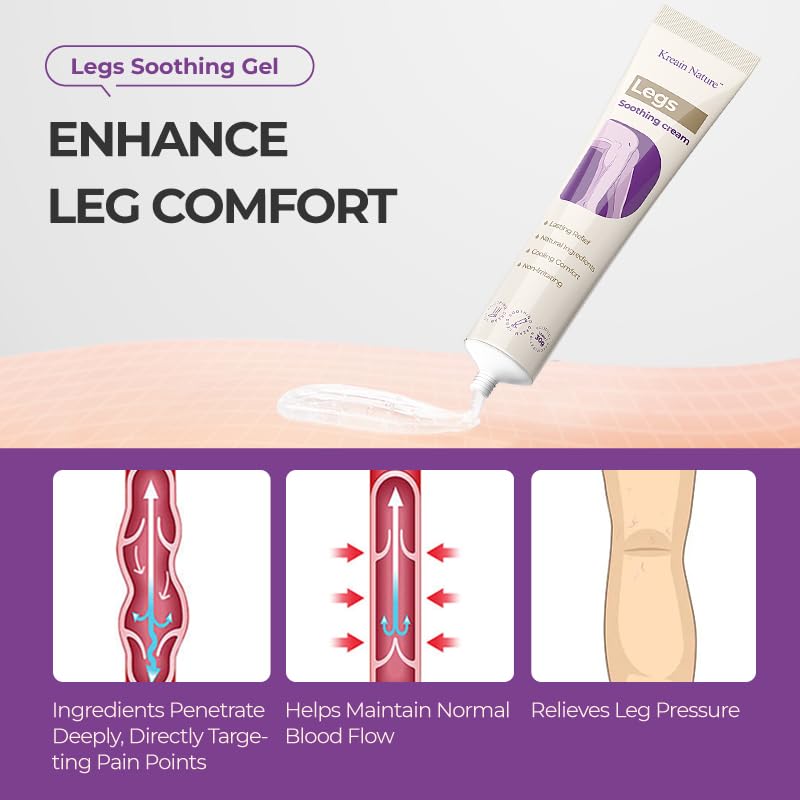Soothing Leg Cream – Varicose & Spider Veins Relief, Cooling Gel for Leg Pressure & Discomfort, Natural Plant-Based Formula