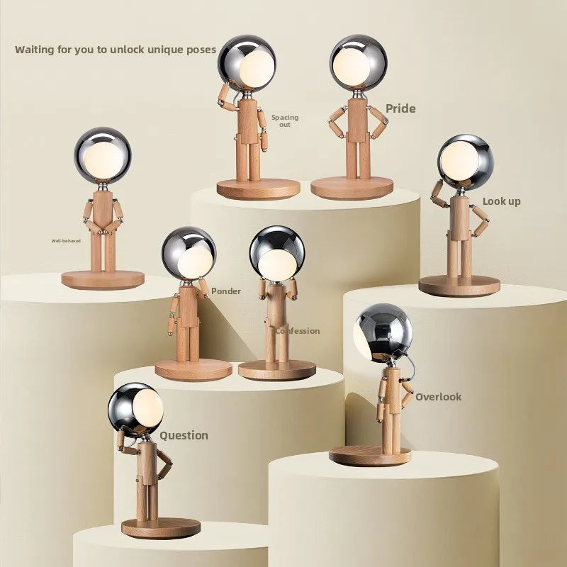 Wooden Robot LED Desk Lamp with 15W Wireless Fast Charging