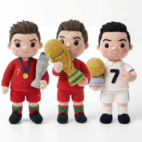 CR7 Trophy Edition Crochet Doll – Ballon d’Or, Euro & World Cup Amigurumi | Gift for Football Fans
