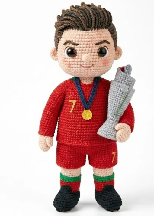 CR7 Trophy Edition Crochet Doll – Ballon d’Or, Euro & World Cup Amigurumi | Gift for Football Fans