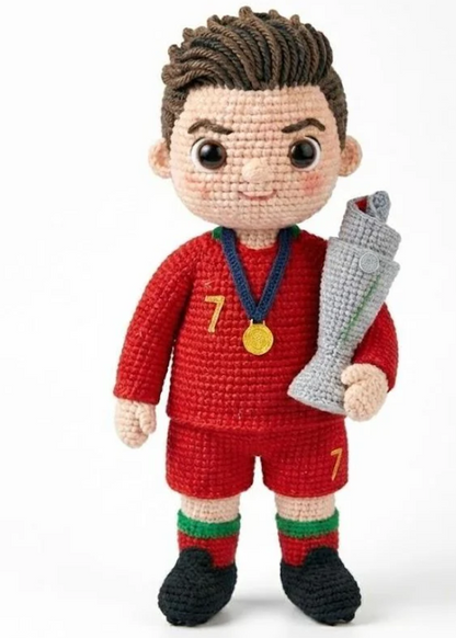 CR7 Trophy Edition Crochet Doll – Ballon d’Or, Euro & World Cup Amigurumi | Gift for Football Fans