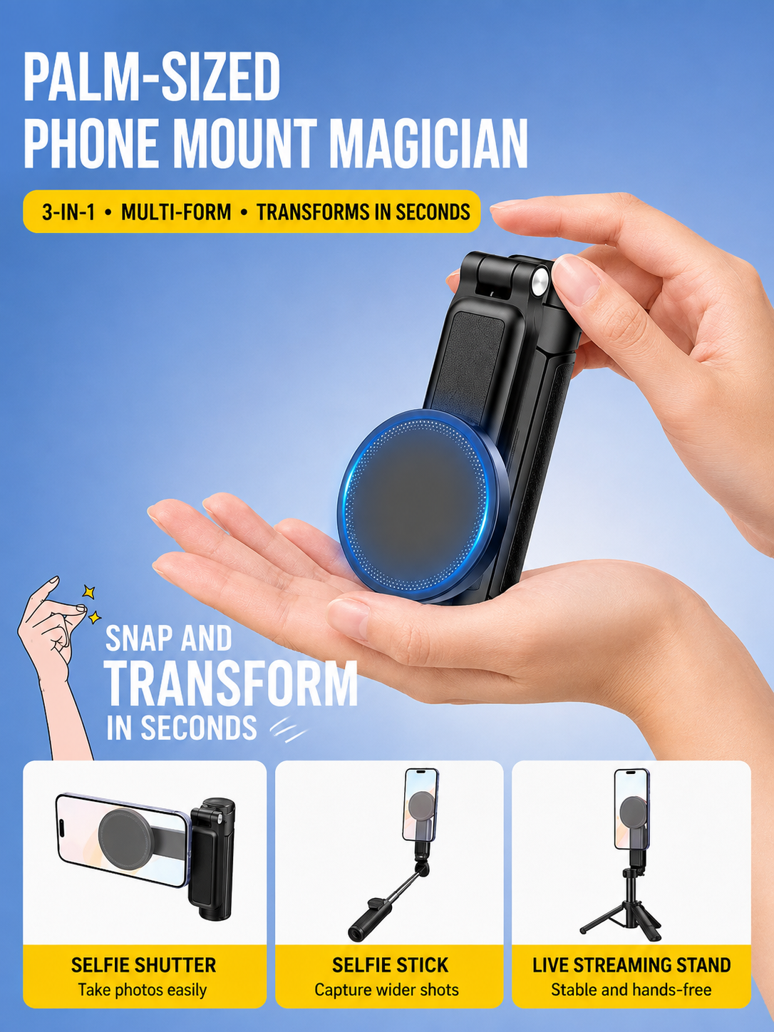 3-in-1 Magnetic MagSafe Selfie Stick Tripod with Bluetooth Remote