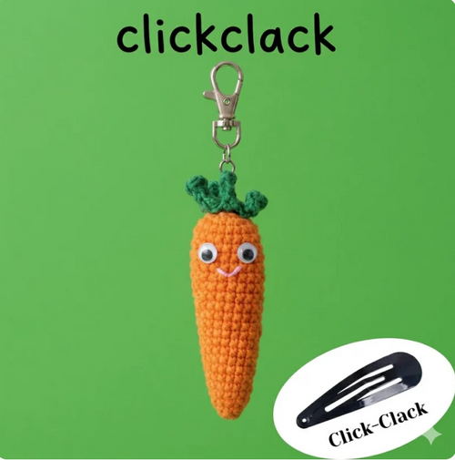 Handmade Crochet Sensory Fidget Keychains - Satisfying 'Click-Clack' Bunny, Carrot, Pickle - Cozy Gift for Stress Relief, ADHD, Anxiety