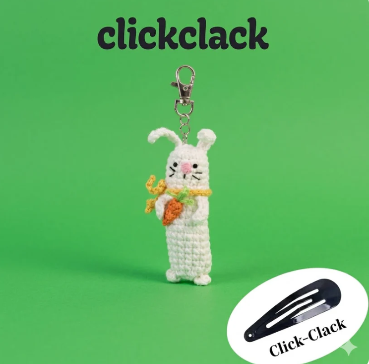 Handmade Crochet Sensory Fidget Keychains - Satisfying 'Click-Clack' Bunny, Carrot, Pickle - Cozy Gift for Stress Relief, ADHD, Anxiety